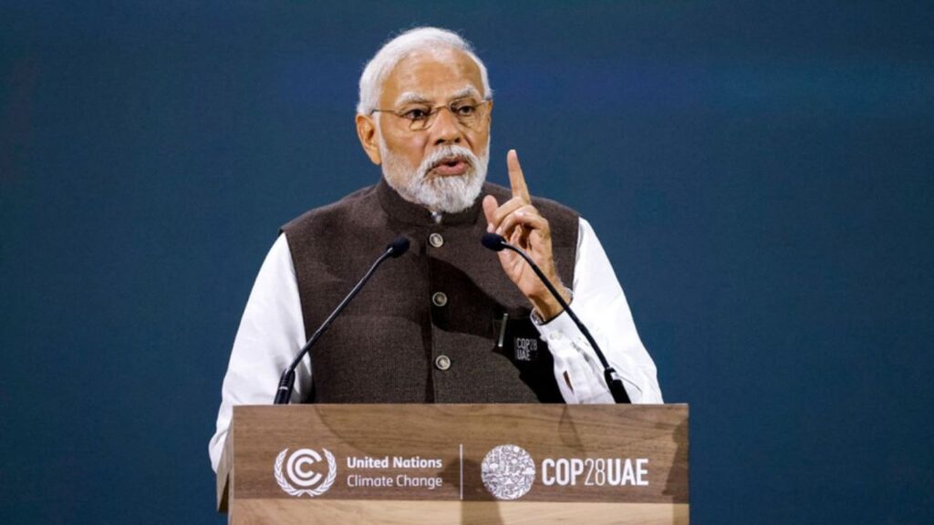 India Prime Minister Narendra Modi speaks during a session at the United Nations climate summit in Dubai on December 1, 2023.